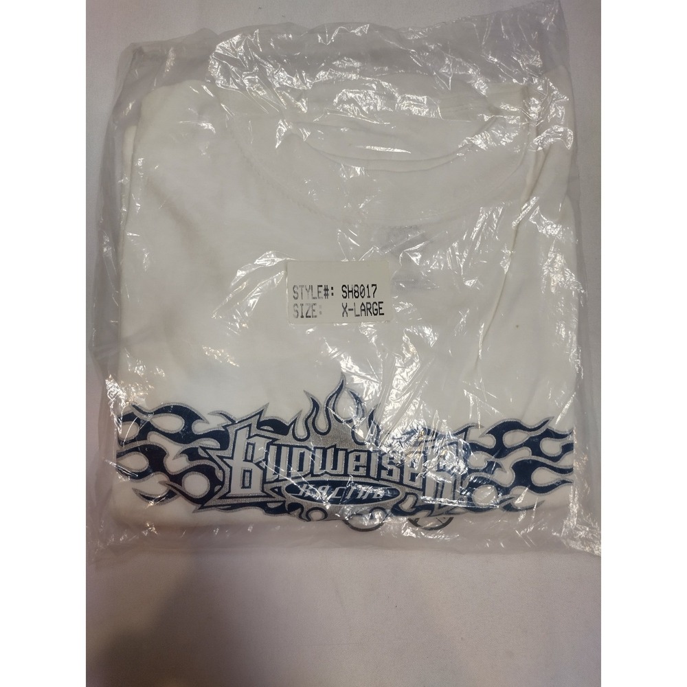Budweiser Racing Graphic T-Shirt White Blue Silver Flames SH8017 Mens XL New
